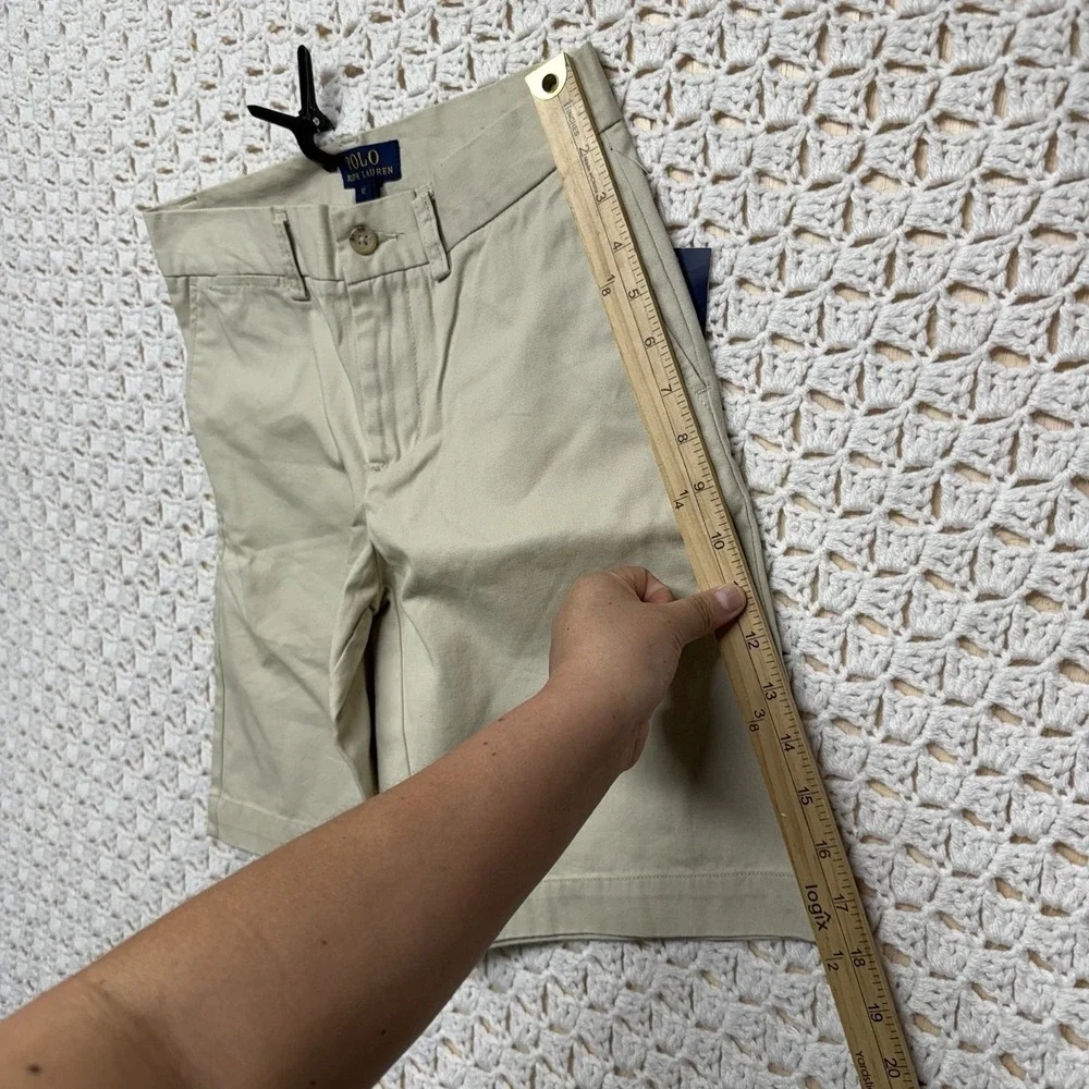 New Ralph Lauren Boy's Shorts Sz 12 Chino Khaki Beige Flat Front School Casual